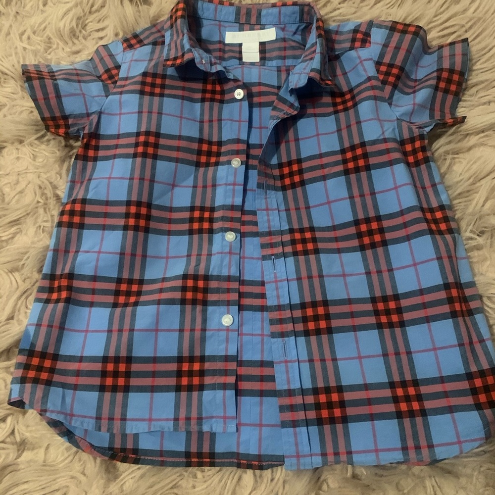Burberry Blue and Red Plaid Kids Button Down Shirt